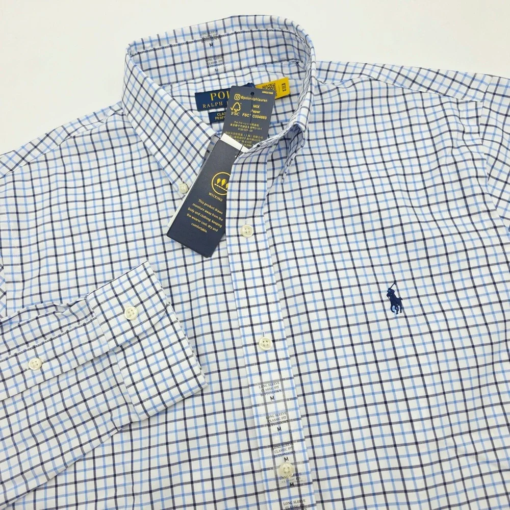 Polo Ralph Lauren Mens Classic Fit Performance Check Shirt Blue White M NEW